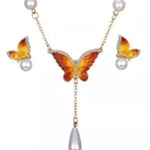 Butterfly pearl necklace jewelry earrings set